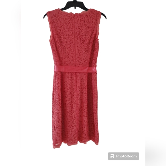 ADRIANNA PAPELL LACE FAUX WRAP CORAL SHEATH DRESS Size 4 - Picture 9 of 11